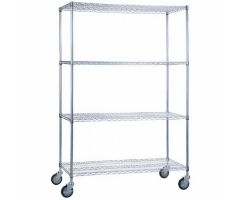 Linen Cart with Shelves 5 Inch Casters, 2 Locking 500 lbs. Weight Capacity Chrome Plated 4 Wire Shelves, Adjustable in 1 Inch Increments 24 X 48 Inch