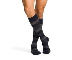 SIGVARIS 832CW Microfiber Shades Calf High-Lge Short-Navy Stripe