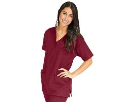 PerforMAX Women's V-Neck 2-Pocket Tunic Scrub Top, Size XL, Wine