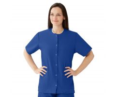 Women's Snap-Front Jewel-Neckline Scrub Top, 2 Pockets, Sapphire, Size 3XL