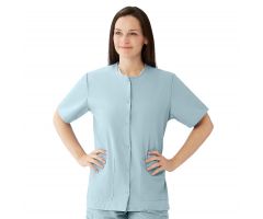 Women's Snap-Front Jewel-Neckline Scrub Top, 2 Pockets, Misty, Size L