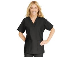 ComfortEase Women's V-Neck Tunic Scrub Top with 2 Pockets, Black, Size 3XL