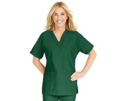 ComfortEase Women's V-Neck Tunic Scrub Top with 2 Pockets, Evergreen, Size L