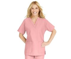 ComfortEase Women's V-Neck Tunic Scrub Top with 2 Pockets, Pink, Size L