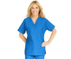 ComfortEase Women's V-Neck Tunic Scrub Top with 2 Pockets, Royal Blue, Size 2XS