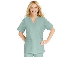 ComfortEase Women's V-Neck Tunic Scrub Top with 2 Pockets, Seaspray, Size 2XL