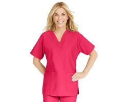 ComfortEase Women's V-Neck Tunic Scrub Top with 2 Pockets, Red, Size L