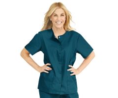 ComfortEase Women's Snap-Front 2-Pocket Tunic Scrub Top, Size L, Caribbean Blue