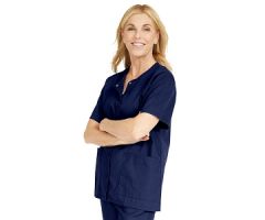 ComfortEase Women's Snap-Front 2-Pocket Tunic Scrub Top, Size 2XL, Midnight Blue