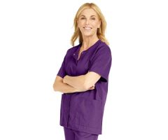 ComfortEase Women's Snap-Front 2-Pocket Tunic Scrub Top, Size M, Rich Purple