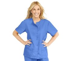 ComfortEase Women's Snap-Front 2-Pocket Tunic Scrub Top, Size S, Ceil Blue
