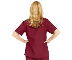 ComfortEase Women's Snap-Front 2-Pocket Tunic Scrub Top, Size L, Wine