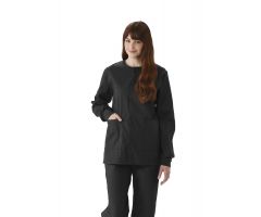ComfortEase Unisex Crew-Neck Warm-Up Jacket with Knit Cuffs, Black, Size XL