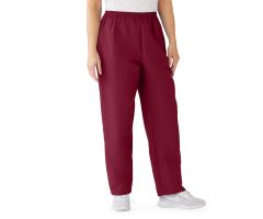 ComfortEase Women's Elastic Waist 2-Pocket Scrub Pants, Size 4XL Regular Inseam, Wine