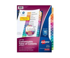 Avery Ready Index Table Of Contents Dividers 1-15 Tab Multicolor 1/PK