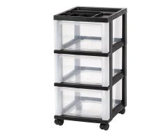 Plastic Storage Cart 3 Drawers Black/Clear Each