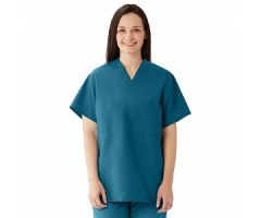 ComfortEase Unisex Reversible Scrub Top with 2 Pockets, Caribbean Blue, Size L, Color Code