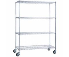 Linen Cart with Shelves 5 Inch Casters, 2 Locking 500 lbs. Weight Capacity Chrome Plated 4 Wire Shelves, Adjustable in 1 Inch Increments 18 X 60 Inch