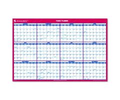Erasable 12-Month Wall Calendar, Reversible Vertical or Horizontal Format, Blue and Red, 24" x 36"