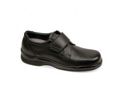 Ambulator Men's Leather Shoes with Hook-and-Loop Closure, Black, Medium Width, Size 10.5