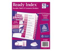Ready Index 8.5" x 11" Table of Contents Dividers with 10 Numbered Assorted Color Tabs