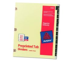 Preprinted Black Leather Tab Dividers with Copper Reinforced Holes, 12-Tab, Letter