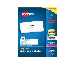 Easy Peel Mailing Address Labels, Laser, 1-1/3" x 4", White, 14 Labels / Sheet