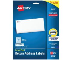 Easy Peel Return Address Labels, Inkjet, 1/2" x 1-3/4", White, 80 Labels / Sheet