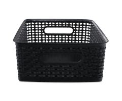 Black 13.88" x 10.5" x 4.75" Plastic Weave Bin