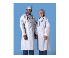 Disposable Full-Back Poly-Coated Polyethylene Protective Gown with Elastic Wrists, White