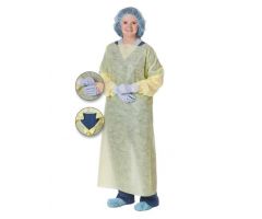 Over-the-Head Lightweight SMS Isolation Gown with Thumb Loops and Open Back, Lightweight, Yellow, Size XL