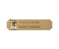 Brass Name Badge with Mortar and Pestle Logo