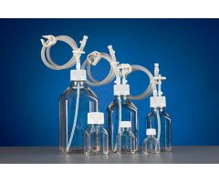 250mL PETG Square Storage Bottle Transfer Cap, TPE Tube (60cm 1/8" ID 1/4" OD), Female Luer Lock Connector with Luer Plug, Vent Filter (0.22 ?m ?24mm), without Bottle, Sterile, 1/pk, 10/cs