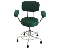 MRI Stool w/ Rubber Tips, w/ Back and Arms, Adjustable Height 15" to 21", 4" Thick Padded Dark Blue Naugahyde Seat