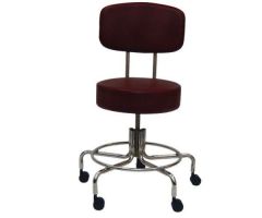 MRI Stool w/ Five 2" Casters, w/ Back, Adjustable Height 16" to 22", w/ 4" Thick Padded Dark Blue Naugahyde Seat