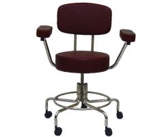 MRI Stool w/ Five 2" Casters, w/ Back and Arms, Adjustable Height 16" to 22", 4" Thick Padded Dark Blue Naugahyde Seat