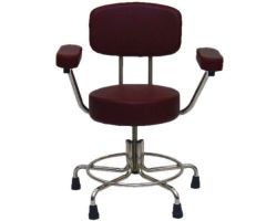 MRI Stool w/ Rubber Tips, w/ Back and Arms, Adjustable Height 21" to 27", 4" Thick Padded Burgandy Naugahyde Seat