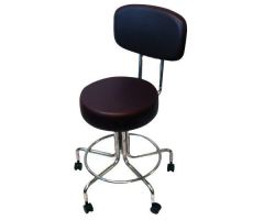 MRI Stool w/ Five 2" Casters, w/ Back and No Arms, Adjustable Height 22" to 28", w/ 14" Diameter, 4" Thick Padded Burgandy Naugahyde Seat