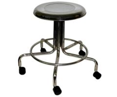 MRI Stool w/Five 2" Casters, Less Back and Arms, Adjustable Height 15" to 21", w/14" Diameter Stainless Steel Seat