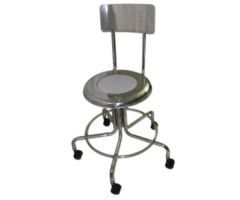MRI Stool w/Five 2" Casters, w/Back and No Arms, Adjustable Height 21" to 27", w/14" Diameter Stainless Steel Seat