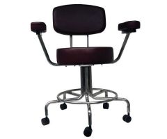 MRI Stool w/ Five 2" Casters, w/ Back and Arms, Adjustable Height 22" to 28", w/ 14" Diameter, 4" Thick Padded Green Naugahyde Seat