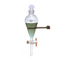 Squibb Pear-Shaped Separatory Funnel with PTFE Stopcock, 250 mL Volume, 60 mm L Stem