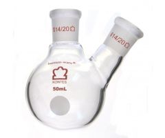 Angled Two Neck Round Bottom Flask, 50 mL, 14/20, 14/20