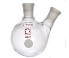 Angled Two Neck Round Bottom Flask, 100 mL, 14/20, 14/20