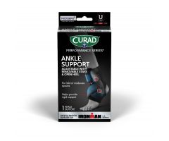 CURAD Performance Series IRONMAN Ankle Support with Stays, Black, Universal Size