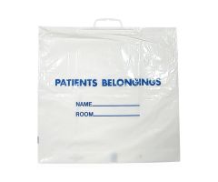 1.3 Mil Patient Belongings Bag with Plastic Handle, Clear with Blue Print, 20" x 18.5"