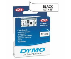 D1 High-Performance Polyester Removable Label Tape, 1/2" x 23', Black on White