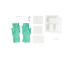 Three Compartment Tracheostomy Tray with (2) Aloe Touch Gloves, (1) Drape, (4) Nonwoven Gauze 4x4s, (2) Cotton-Tip Applicators, (1) Pliable Cleaning Brush, (1) 34" Twill Tape and (1) 6-ply Trach Dressing