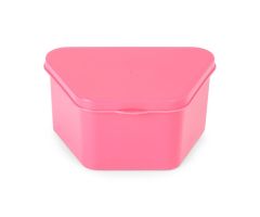 Denture Container, Cup with Attached Lid, Hot Pink, 8 oz.