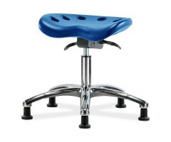 Polyurethane Tractor Stool, Desk Height, Chrome Base, Glides, Blue